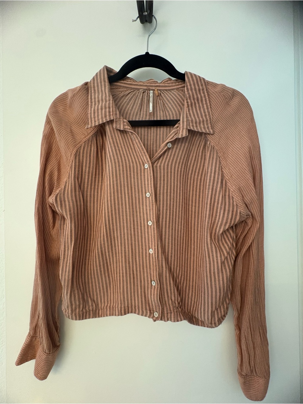 We The Free Dusty Rose Striped Button-Up Blouse